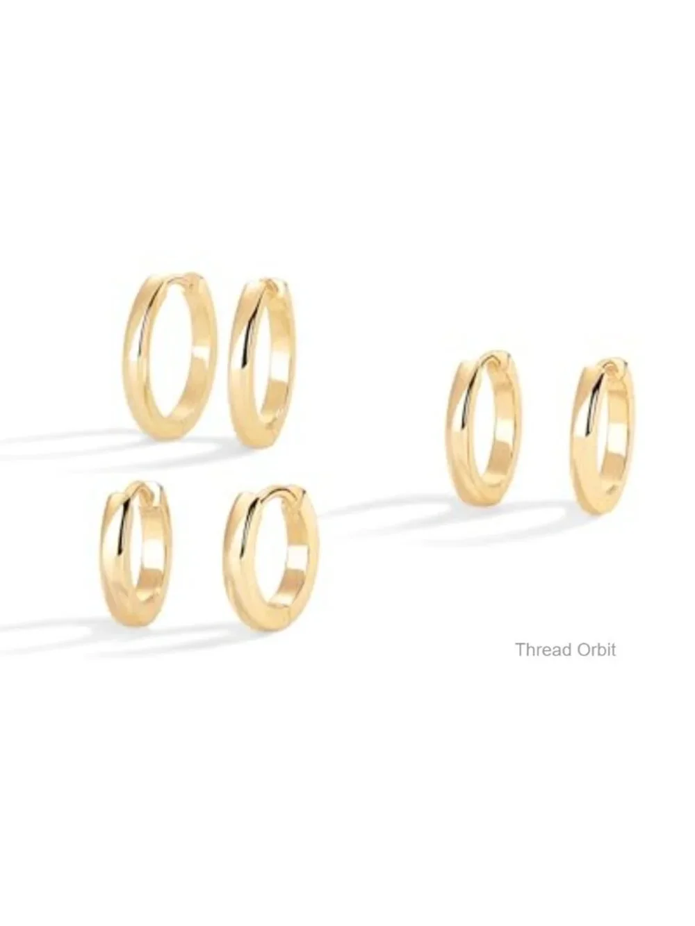 14K Gold Plated 925 Sterling Silver Hoop Earrings Set 3 Pairs Hypoallergenic